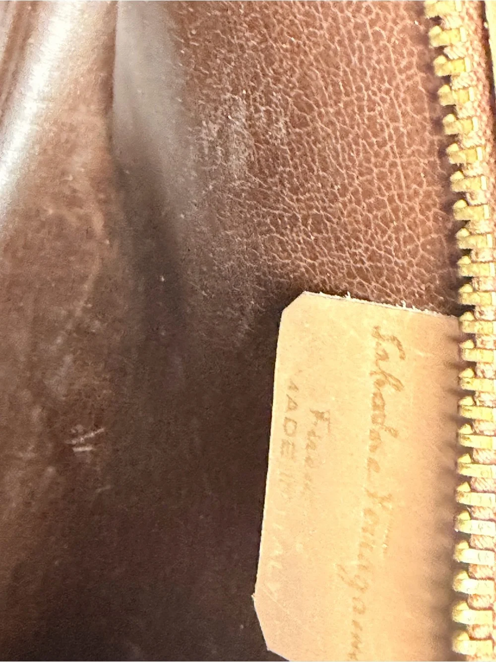 Salvatore Ferragamo Taupe Leather Laptop Bag with Gold-Tone Hardware